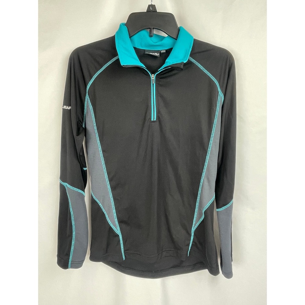 Subaru Black Label Shirt Men Medium Black Blue 1/4 Zip Performance Pullover